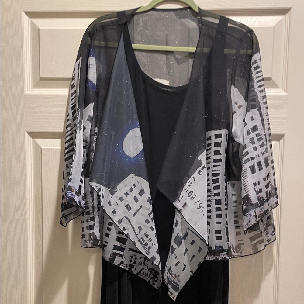 Cityscape Black and Gray Women's Sheer Overlay Top by UBU